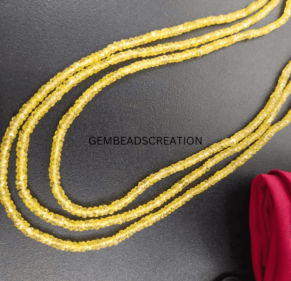 3-3.5mm Natural Songea Yellow Sapphire Necklace Beaded Gemstone Necklace Handmade Layering Necklace Rondelle Beads Gift For Her Wedding Gift