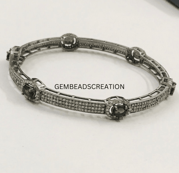 Pave Diamond Bangle Bracelet 925 Sterling Silver Smoky Quartz Bracelet Handmade Jewelry Gift For Her Gemstone Stack Bangle