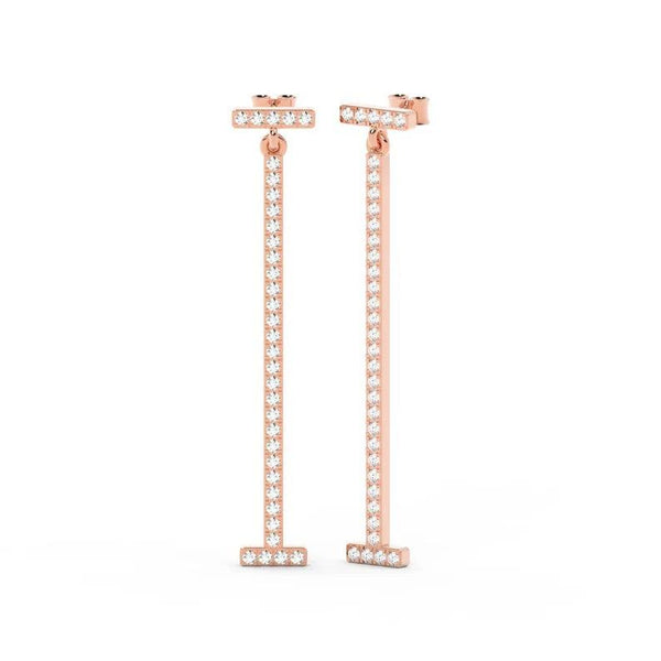 14K Gold Drop Diamond Earring Minimalist Bar Earrings Diamond Gold Earring Stud Earrings