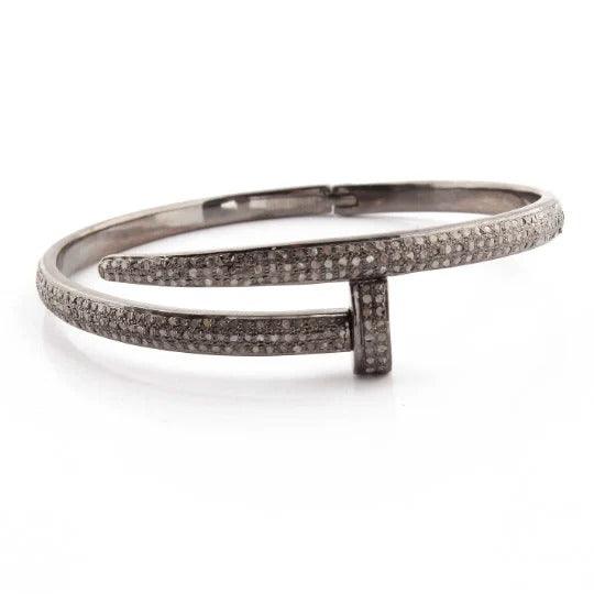 Pave Diamond Nail Bangle Diamond Bracelet 925 Silver Bracelet For Women Gift For Her Anniversary Gift Jewelry Handmade Bangle Bracelet Minimalist