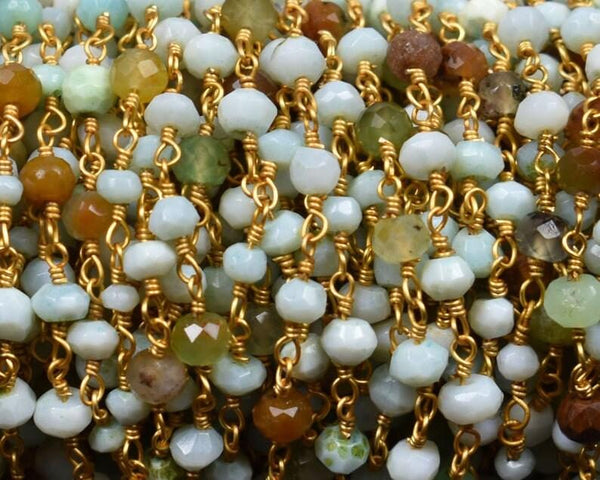 5 Feet Peru Opal 3-4mm Faceted Rosary Beaded Chains, Black/Gold/Silver/Rose Gold Plated Chain, Wire Wrapped Chain, Wholesale Chain