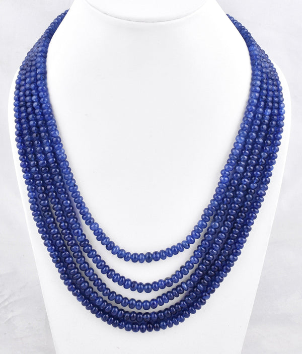 1032CT. 5 Strands Sapphire Rondelle Necklace Blue Sapphire Gemstone Beaded Women Necklace Gift  For Her Handmade Layering Necklace Jewelry