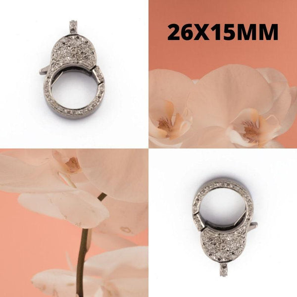 Pave Diamond Lobster, Lock Clasp, Sterling Silver 26X15mm Diamond Lock Claw, Diamond Findings, Diamond Clasp & Clips, Lobster Finding