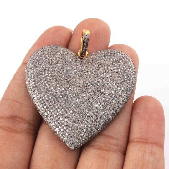 Diamond Heart Pendant/925 Silver 44x43mm Heart Pendant/Pave Diamond Pendant/Love Pendant/Necklace Pendant/Gift For Her/Dainty Minimalist