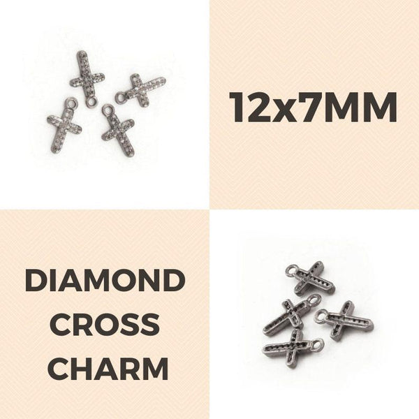 Pave Diamond Cross Charm Pendant 925 Sterling Silver 12x7mm Diamond Cross Charm Necklace Bracelet Jewelry Findings