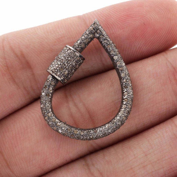 Pave Diamond Pear Carabiner Clasp/925 Sterling Silver/29x20mm Diamond Carabiner/Diamond Findings/Jewelry Components/Handmade Jewelry