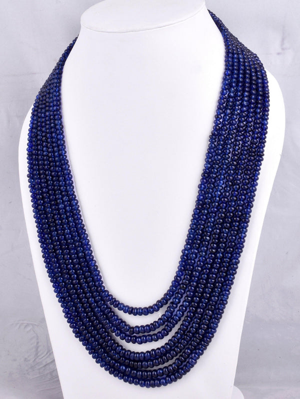 1290 CT. Natural African Blue Sapphire Smooth Rondelle Necklace, 7 Strands Gemstone Beaded Necklace/Anniversary Wedding Gift For Her