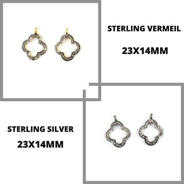Pave Diamond Open Four Leaf Clover/Necklace Pendant/23X14mm 925 Sterling Silver/Vermeil/Diamond Clover/Good Luck Pendant/Graduation Gift/