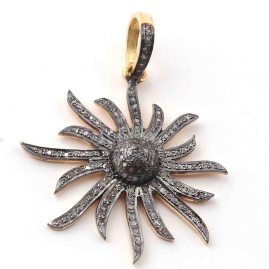 Pave Diamond Sunburst Pendant 925 Silver Pendant 37x33mm Diamond Pendant Sun Charm Diamond Handmade Jewelry Minimalist Dainty Necklace