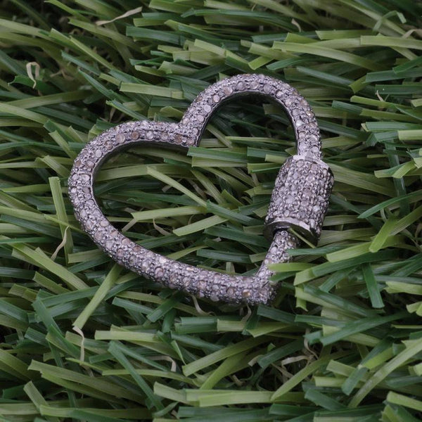 Pave Diamond Heart Carabiner Clasp: Sterling Silver Jewelry Finding ( 27x28mm-28x33mm )