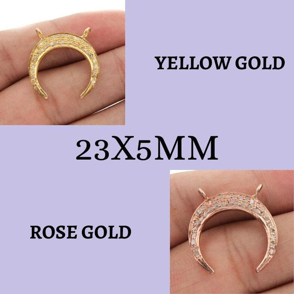 Pave Diamond Crescent Moon Charm Pendant 23X5mm Rose Gold Moon Charm Pendant Double Bail Moon Half Moon Pendant Necklace Diamond Jewelry