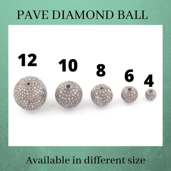 Pave Diamond Round Ball Beads Sterling Silver Jewelry Findings, 4mm-12mm, Diamond Ball Beads
