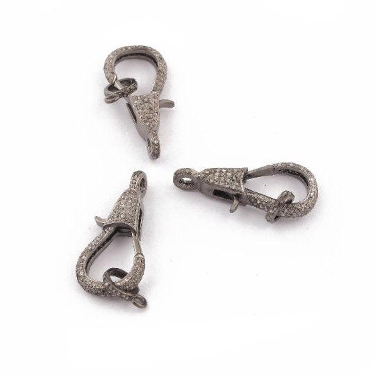 Pave Diamond Handmade Lobster Lock Clasp In Sterling Silver 32x14mm, Diamond Lock, Diamond Findings, Diamond Clips Double Sided Diamond