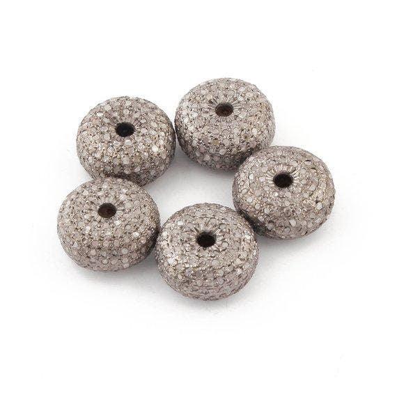 Pave Diamond Round Beads/Diamond Donut Beads/925 Sterling Silver 8mm,12mm Diamond Beads/Diamond Jewelry Components Finding/Diamond Rondelle