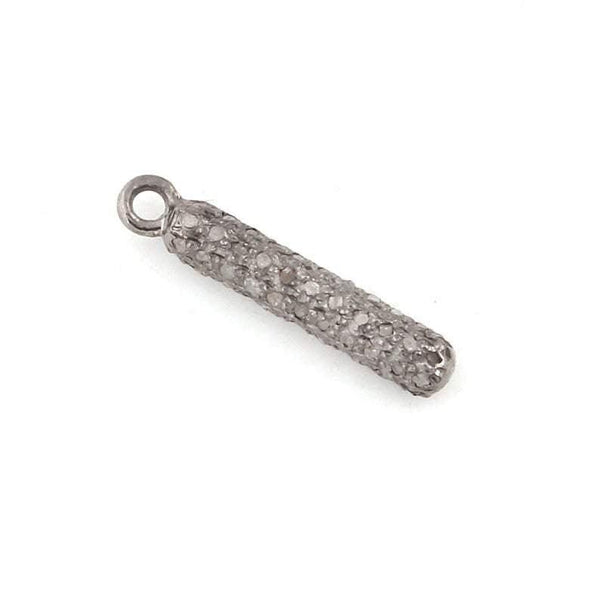 1 Pc Pave Diamond Tube Charm Pendant,925 Sterling Silver, Tube Bar Pendant, Diamond Bead Charm, 17x3mm Diamond Findings, Diamond Pendant