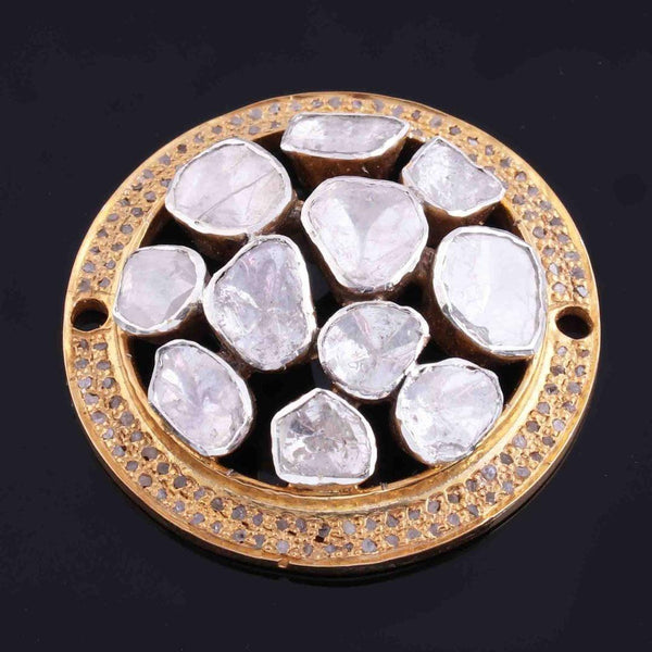 1 Pc Pave Diamond With Rose cut Round Bead,Yellow Gold 34mm, Necklace Connector, Diamond Jewelry, Handmade Jewelry Findings, Round Bead