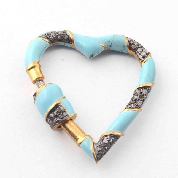 Pave Diamond Heart Carabiner: Enamel Sterling Silver Clasp (31x29mm)