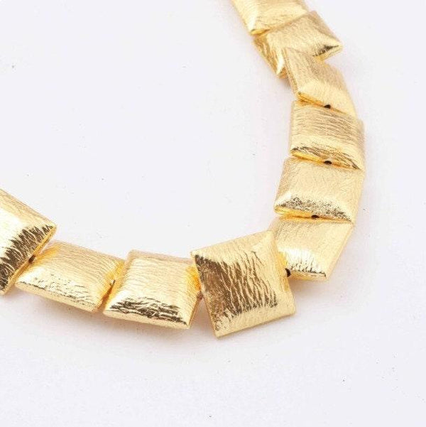 Copper Square Shape Beads Spacer Beads Brushed Square Beads Jewelry Making Copper Gold Plated Beads 16mm 8 Inch Strand Jewelry Making Craft