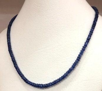 3.5-5mm Blue Sapphire Necklace/Sapphire Rondelle Necklace/Sapphire Beads/Beaded Necklace/Birthstone Necklace/Valentines Gift For Her/