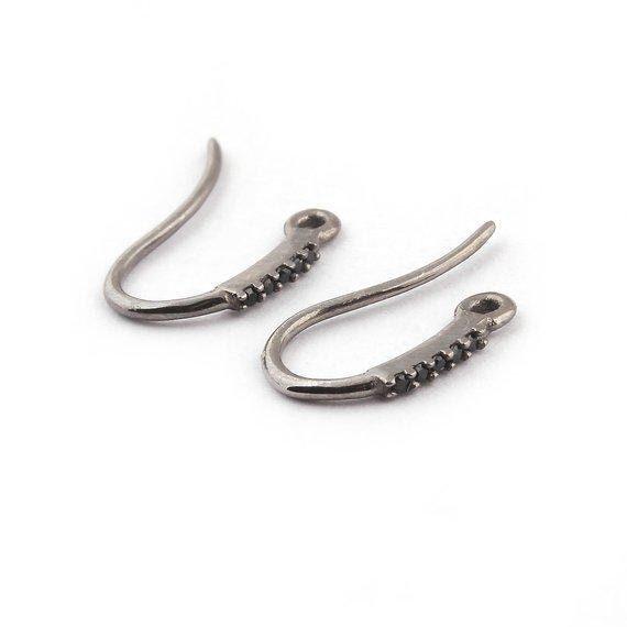 Black Spinel Hoop Earring/Ear Suspender/Ear Wire Earring/Gift For Her/Fish Hoop Earring/Anniversary Wedding Gifts/Minimalist Dainty Earlobe