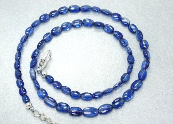 AAA Quality Kyanite Necklace/4-5.5mm Kyanite Beads/Beaded Necklace/Gemstone Necklace/Smooth Oval Beads/Handmade Necklace/Silver Necklace