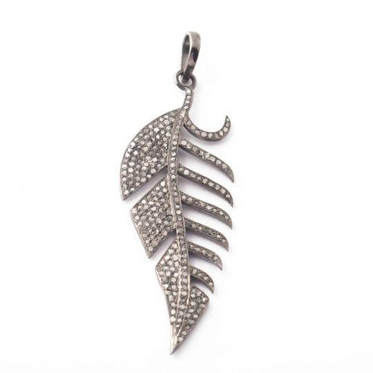 Pave Diamond Feather Pendant/Diamond Leaf/Pave Diamond Pendant/Feather Necklace/Diamond Jewelry/Vintage Pendant/Handmade Jewelry/Gift ForHer