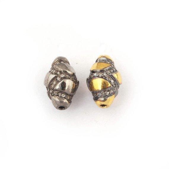 Pave Diamond Oval Beads Diamond Beads 925 Sterling Silver 12x7mm Pave Setting Beads Diamond Handmade Jewelry Supplies Craft Beads Jewelry