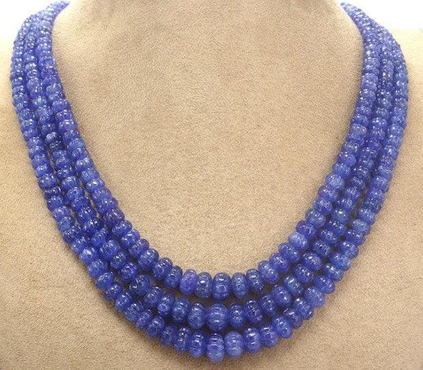 Tanzanite Carving Beads Necklace, Beaded Necklace, Tanzanite Gemstone Rondelle, Pumpkin Melon Beads, Tanzanite Necklace, Tanzanite Jewelry
