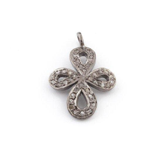 Pave Diamond Cross Charm Pendant 925 Sterling Silver 23x16mm Diamond Cross Pendant Bracelet Necklace Charm Diamond Jewelry Dainty Flower