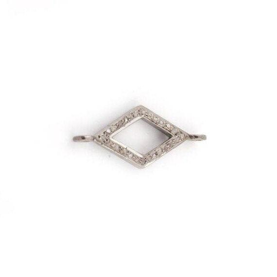 Pave Diamond Rhombus Shape Charm/925 Sterling Silver/27x11mm Pave Diamond Pendant/Diamond Necklace Connector Jewelry Finding Supplies/Gifts