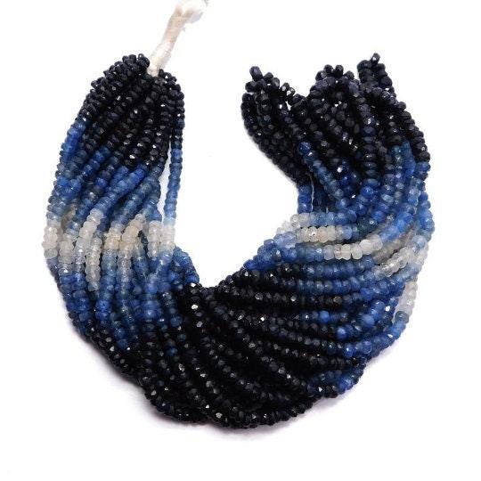 3-4mm Natural Shaded Blue Sapphire, Blue Sapphire Faceted Rondelle, Sapphire Rondelle Beads, 16 Inch Long Beads Strand, Gemstone Rondelle