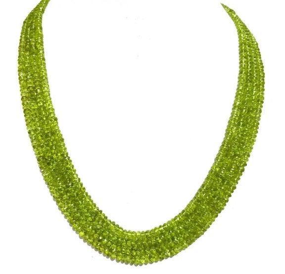 AAA Quality Peridot Necklace,  Rondelle Necklace, Beaded Gemstone Necklace, Peridot Jewelry, Gift For Her, Necklace For Women, Peridot Beads