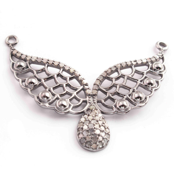 Diamond Wings Connector Pave Diamond Connector 51x21mm Pendant Necklace Connector Handmade Diamond Jewelry Gift For Her Filigree Pendant