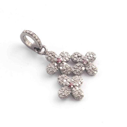 Pave Diamond Flower Pendant 925 Silver 23x19mm Diamond Pendant Flower Necklace Dainty Pendant Art Deco Minimalist Handmade Jewelry Gift Her