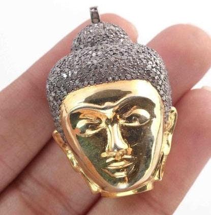40x24mm Pave Diamond Buddha Necklace Diamond Pendant Buddha Medallion Pendant Buddha Head Charm Pendant Art Deco Minimalist Jewelry Gifts