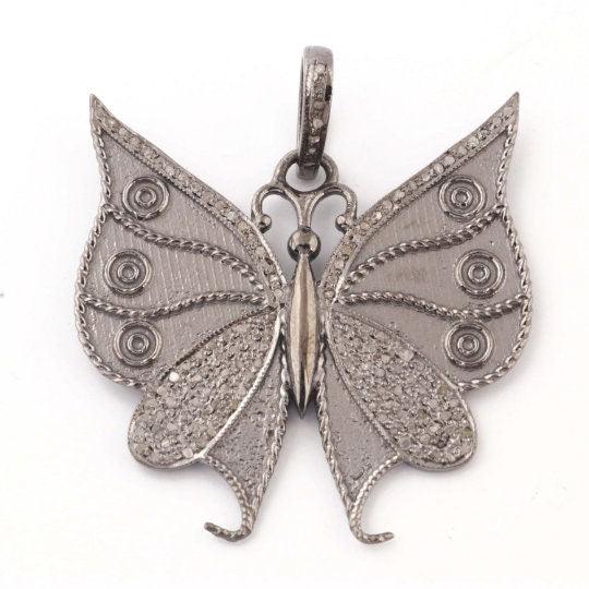 Pave Diamond Butterfly Pendant 38x36mm Diamond Pendant Butterfly Necklace Handmade Diamond Jewelry Pendant Necklace 925 Silver Jewelry Gifts
