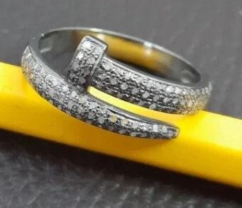 Pave Diamond Ring Diamond Dainty Ring Yellow Gold Ring 925 Silver Band Minimalist Ring Antique Unique Ring Women Ring Snap Ring Gift For Her