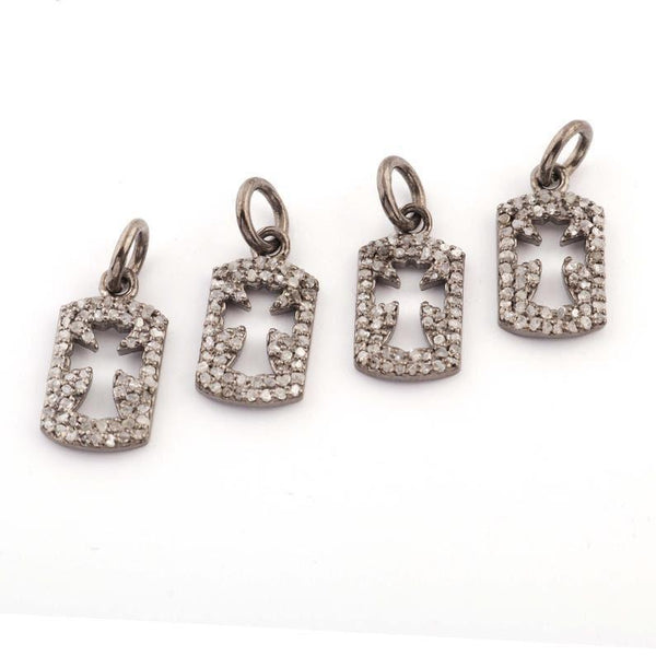 Pave Diamond Rectangle Pendant, Cross Pendant, 15x8mm Diamond Silver Jewelry Charm Bracelet Dog Tag Necklace Gifts Earring Making