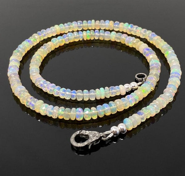 5-5.5mm Ethiopian Opal Necklace, Pave Diamond Clasp, Opal Gemstone Strand, Diamond Necklace, Unisex Jewelry, Opal Necklace, Opal Jewelry
