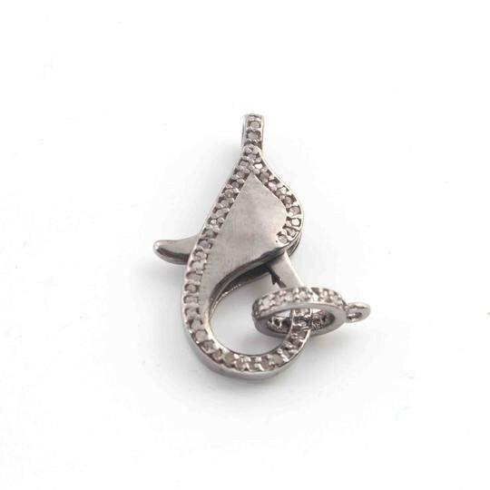 Pave Diamond Lobster, 24x11mm, Pave Diamond Clasp, 925 Sterling Silver Handmade Finish Lock, Diamond Small Clasp, Diamond Lobster Lock