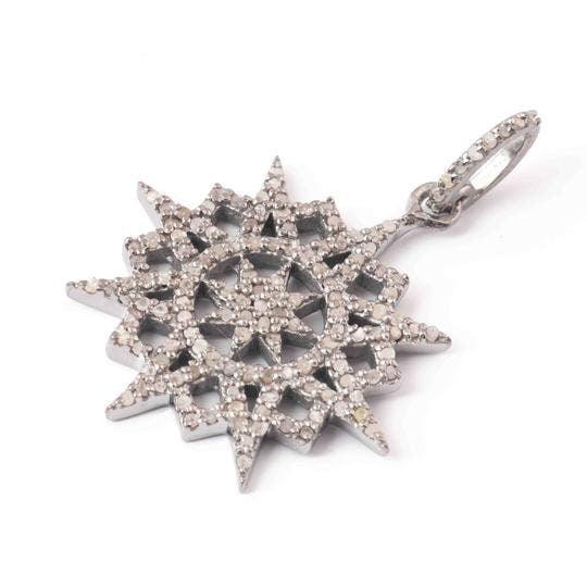 Pave Diamond Star Pendant 27x23mm Designer Antique Necklace Minimalist Art Deco Jewelry 925  Sterling Silver Unisex Pendant Gift Ideas