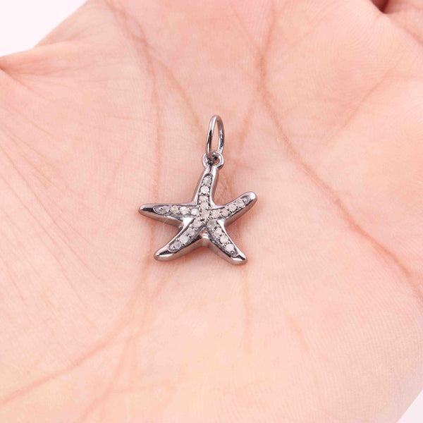 Pave Diamond Starfish Pendant/22x17mm Star Pendant/925 Silver/Star, Necklace/Charm Pendant/Art Deco Minimalist Vintage Dainty Fine Jewelry