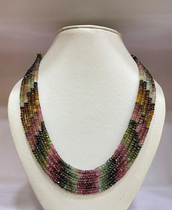 5 Strands AAA Natural Multi Tourmaline Faceted Gemstone Beads Women Necklace 3mm-4mm 16-19 Inch Adjustable Handmade Necklace Gift For Her