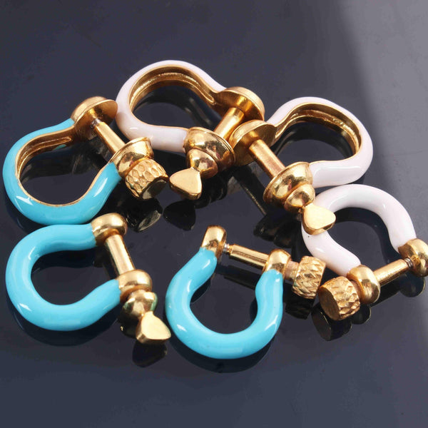 Enamelled U Shape Screw Clasp/Padlock Charm/Carabiner Dainty Connector/Shackle Connector/Yellow Gold /Bakelite Lock 15x14