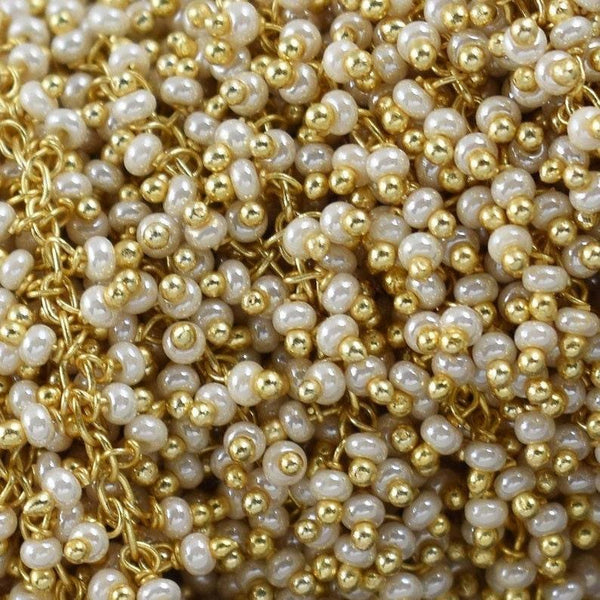 2mm Pearl Gold Wire Wrapped Dangling Chain, Cluster Chain, 24k Gold Plated Chain, Pearl  Rosary Chains, Beaded Chain, Loose Beads Jewelry