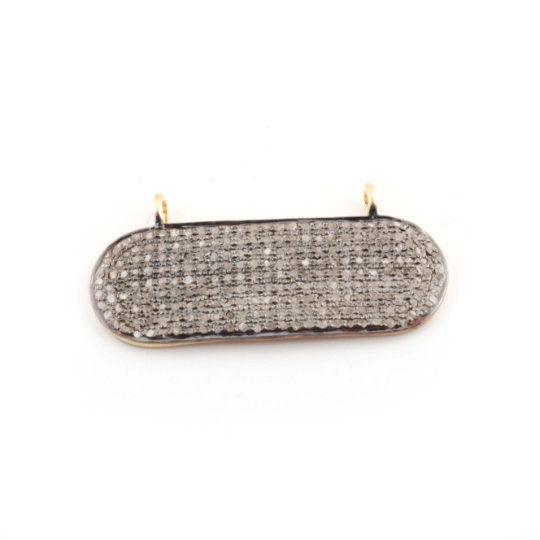 Pave Diamond Pendant/Double Bail Connector/925 Sterling Vermeil 33x15mm Necklace Charm Connector/Jewelry Findings/Oval Pendant Connector