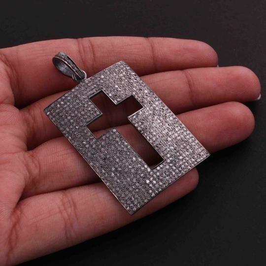 Pave Diamond Pendant/Rectangle Cross Pendant/925 Sterling Silver/Cross Pendant/44x29mm Diamond Jewelry/Unisex Jewelry/Art Deco Minimalist