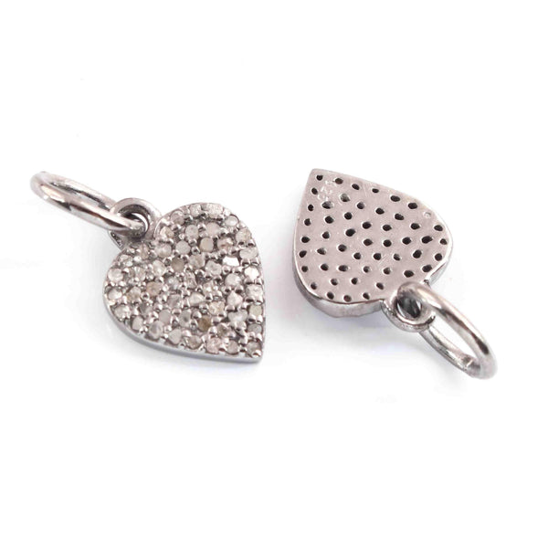 Pave Diamond Heart Diamond Charm Pendant 17x10mm Love Heart Necklace Pave Diamond Pendant Heart Pendant Gift For Girlfriend 925 Silver