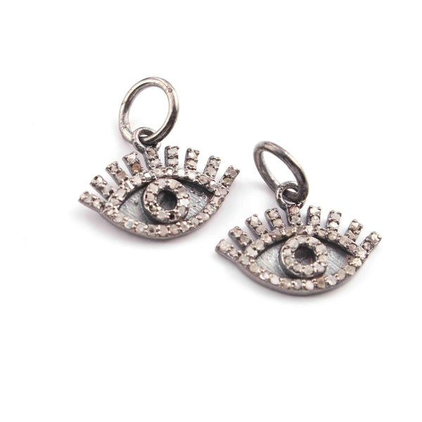 Diamond Evil Eye Pendant/15x10mm Evil Eye Necklace/Diamond Eye Pendant/Protection Eye Charm/Diamond Jewelry Charm Findings/925 Silver