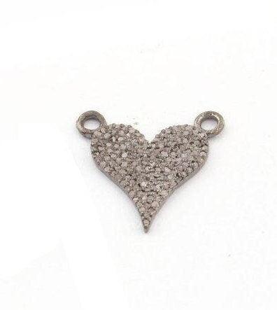 Pave Diamond Heart Charm Pendant/Heart Connector/Necklace Connector/17x14mm Silver Pendant/Charm Bracelet/Pave Diamond Charm/Heart Pendant